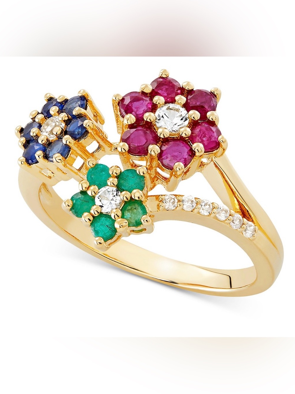 Multi-Gemstone (1-3/8 ct. t.w.) Floral Ring in 14k Gold emerald, sapphire & ruby